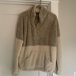 Sherpa half zip pullover, color block